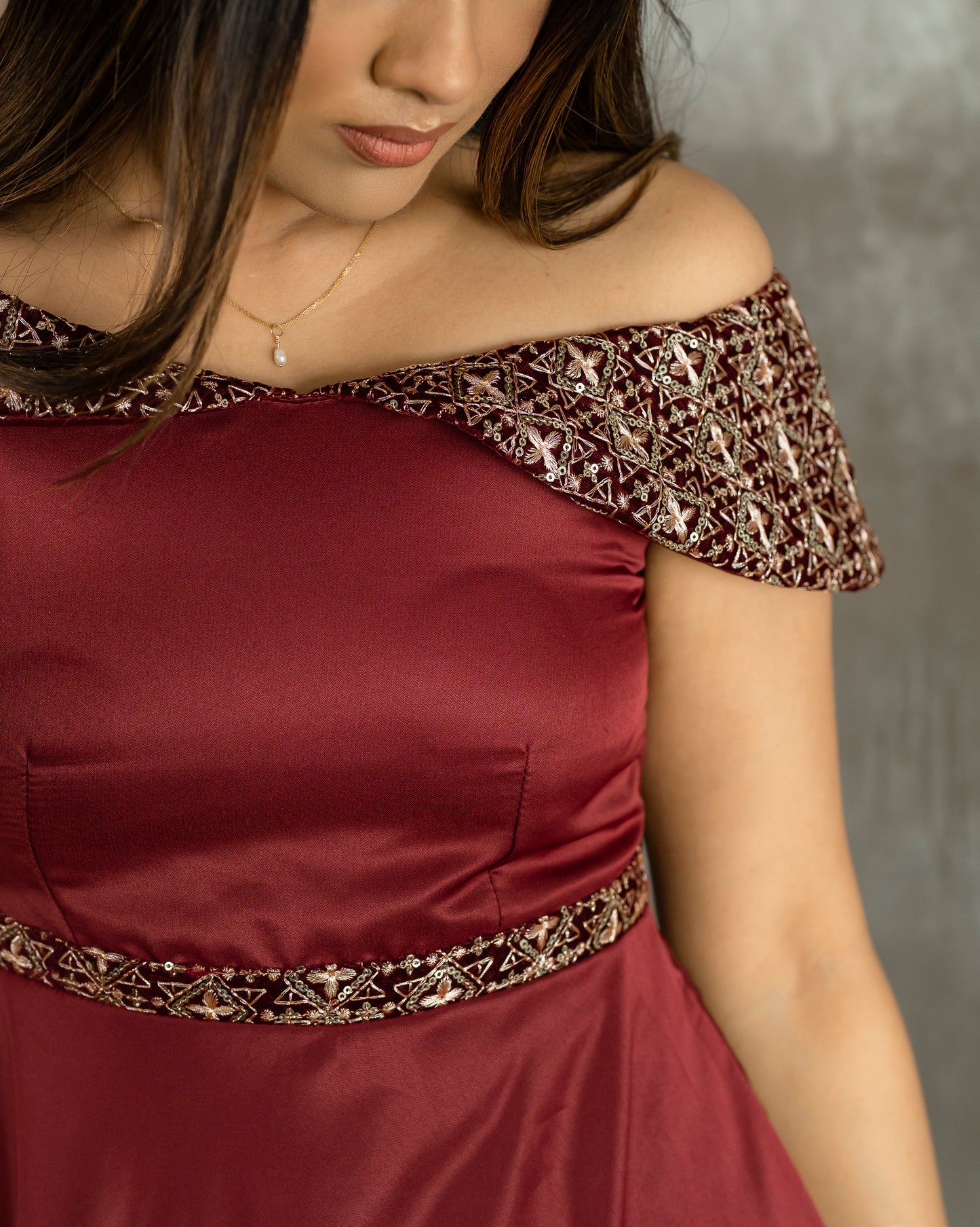 Drop Shoulder Gold Detail Dress