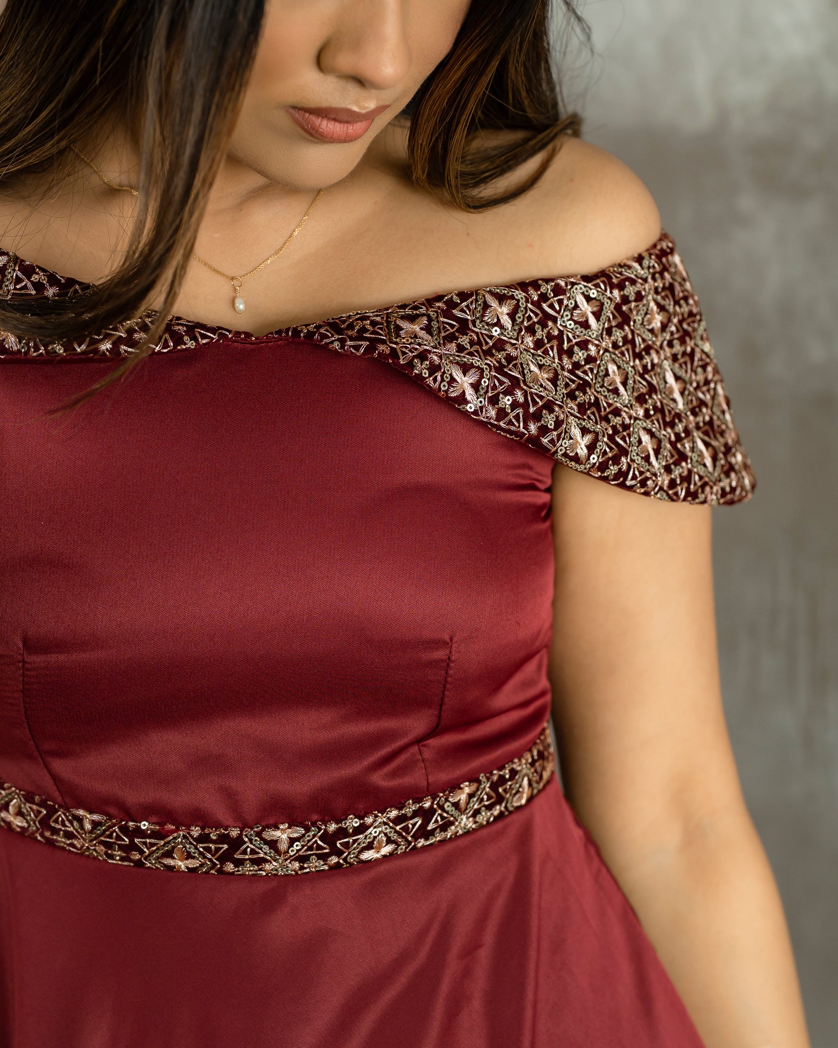 Drop Shoulder Gold Detail Dress