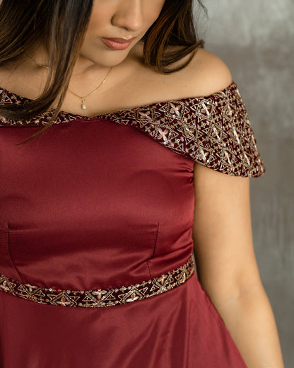 Drop Shoulder Gold Detail Dress