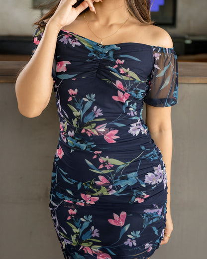 Floral Gathered Short Dress