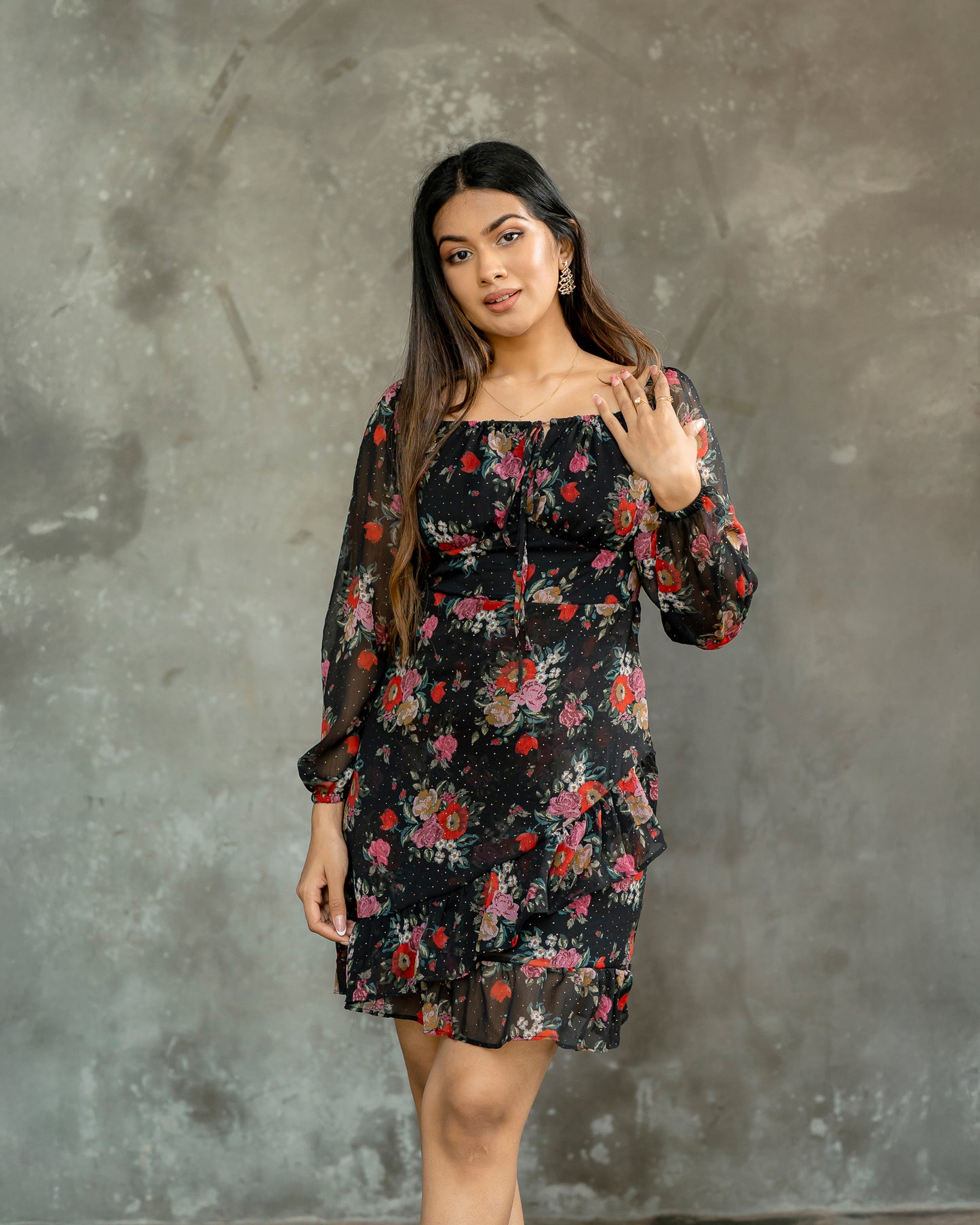 Ruffle Hem Gold Detail Dress