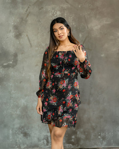 Ruffle Hem Gold Detail Dress