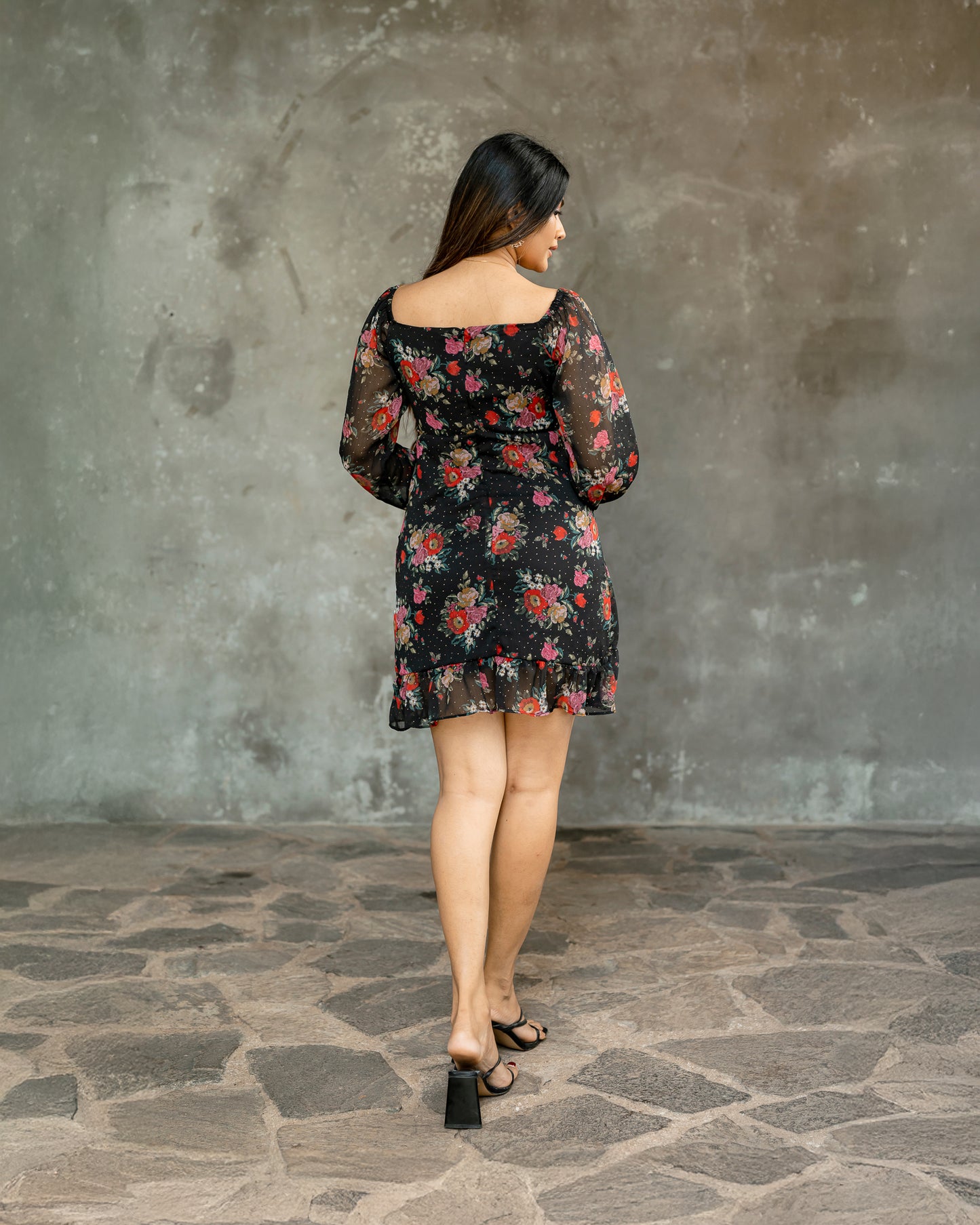 Ruffle Hem Gold Detail Dress