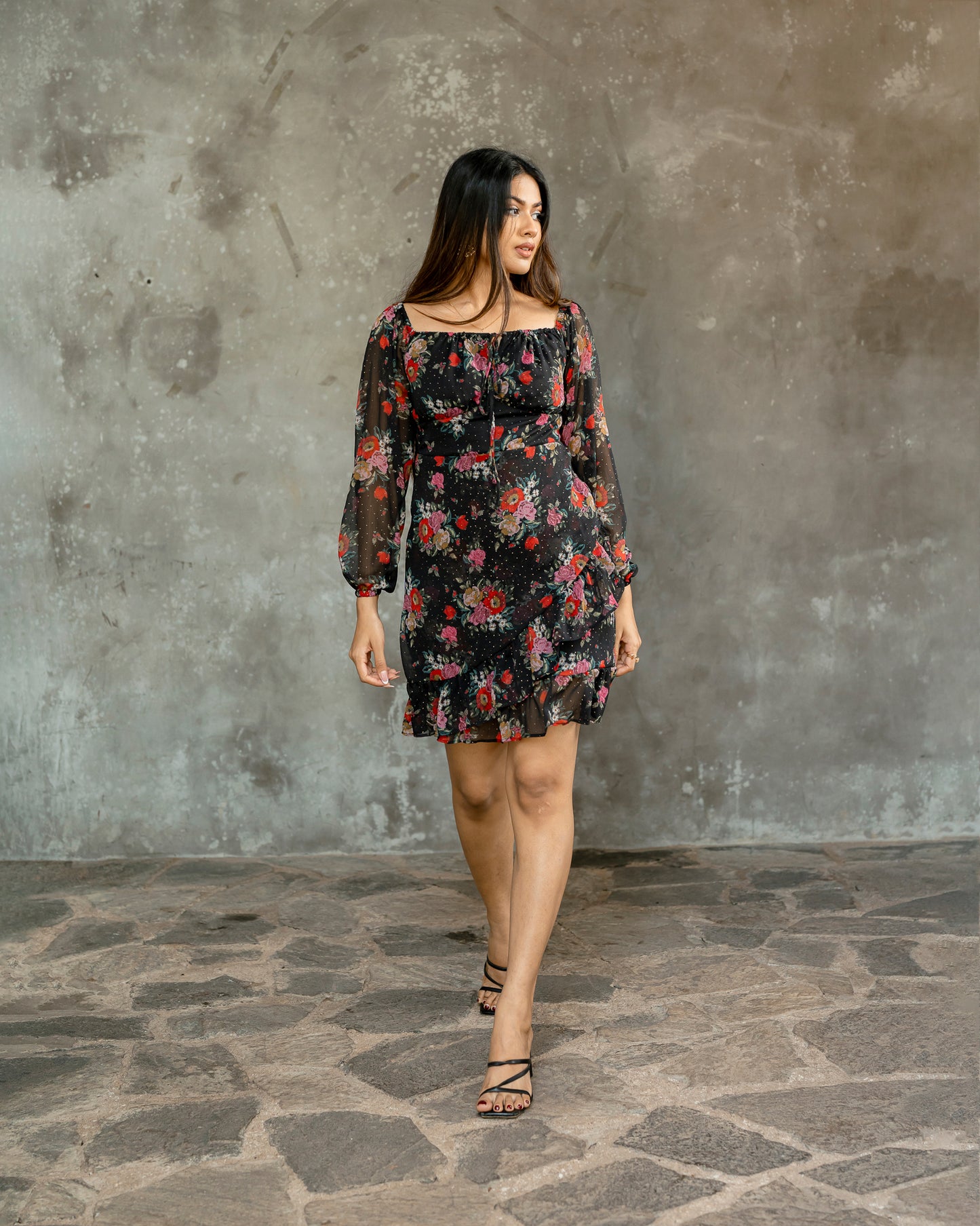 Ruffle Hem Gold Detail Dress