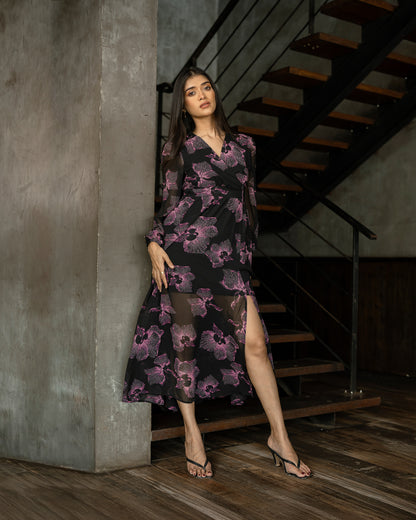 Surplice Neckline Printed Maxi Dress