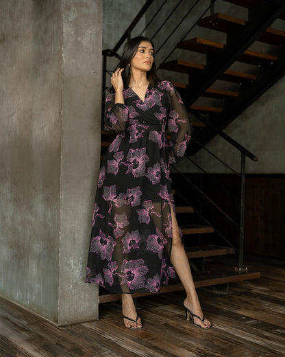 Surplice Neckline Printed Maxi Dress