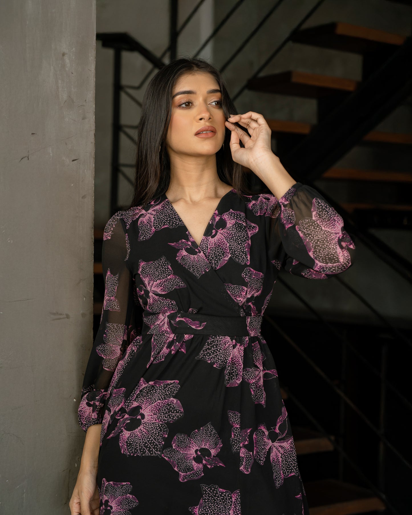 Surplice Neckline Printed Maxi Dress