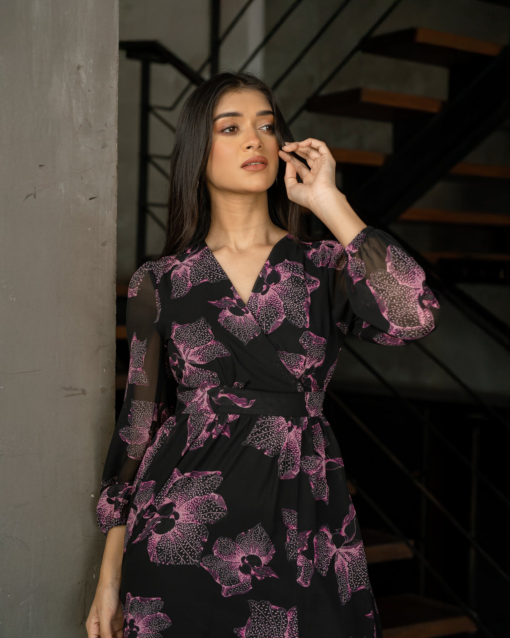 Surplice Neckline Printed Maxi Dress