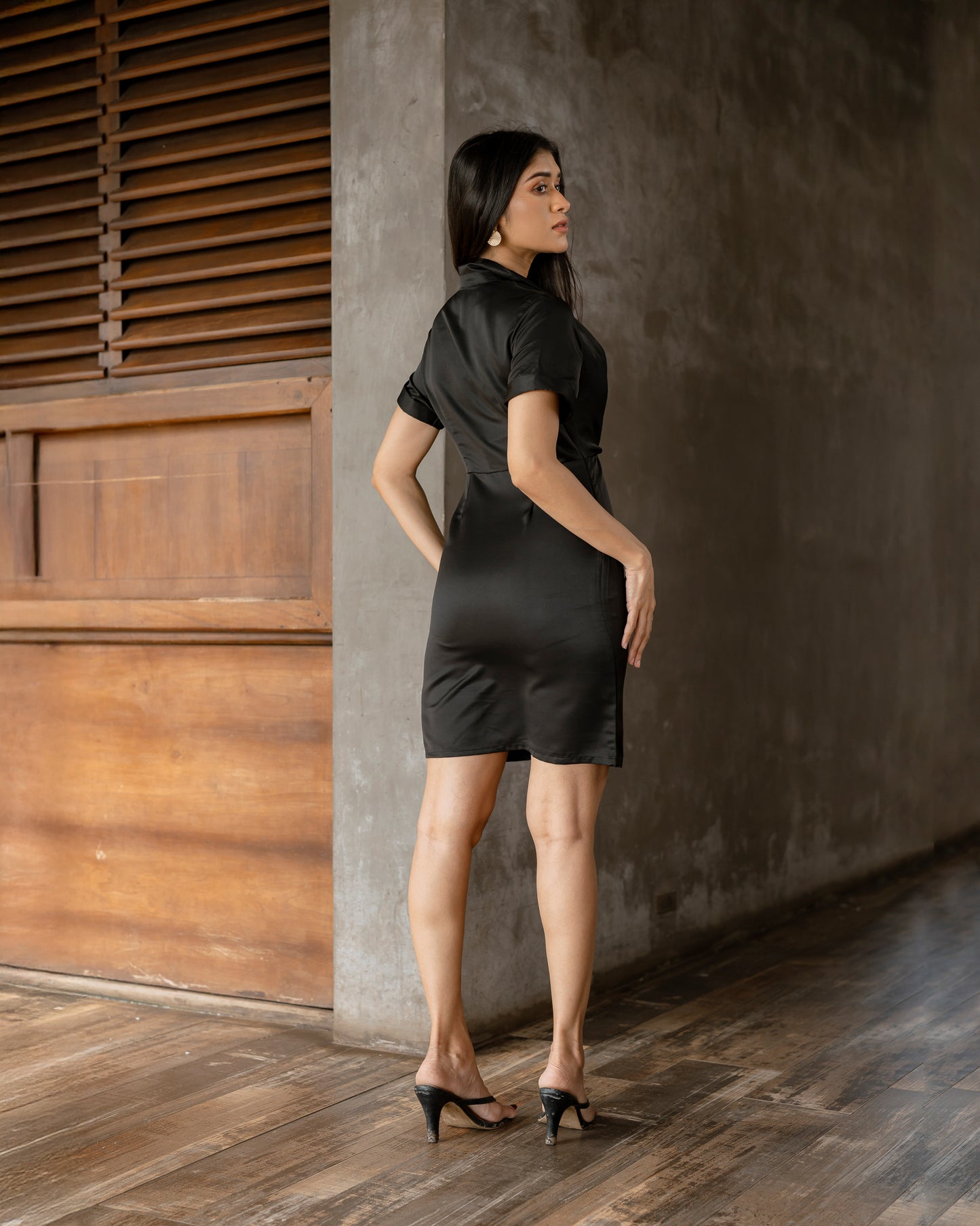 Solid Collar Wrap Style Short Dress