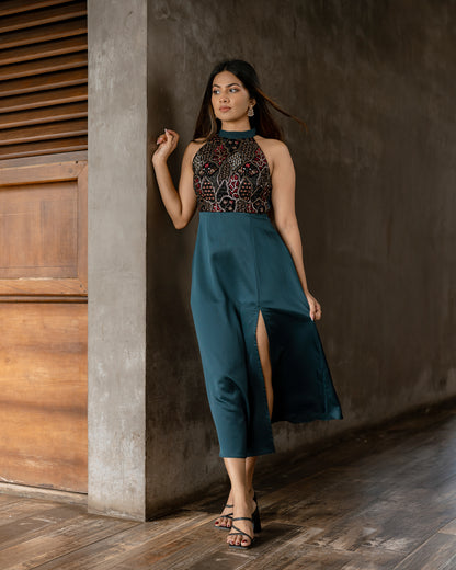 Halter Neck Gold Detail Dress