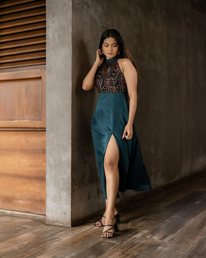 Halter Neck Gold Detail Dress