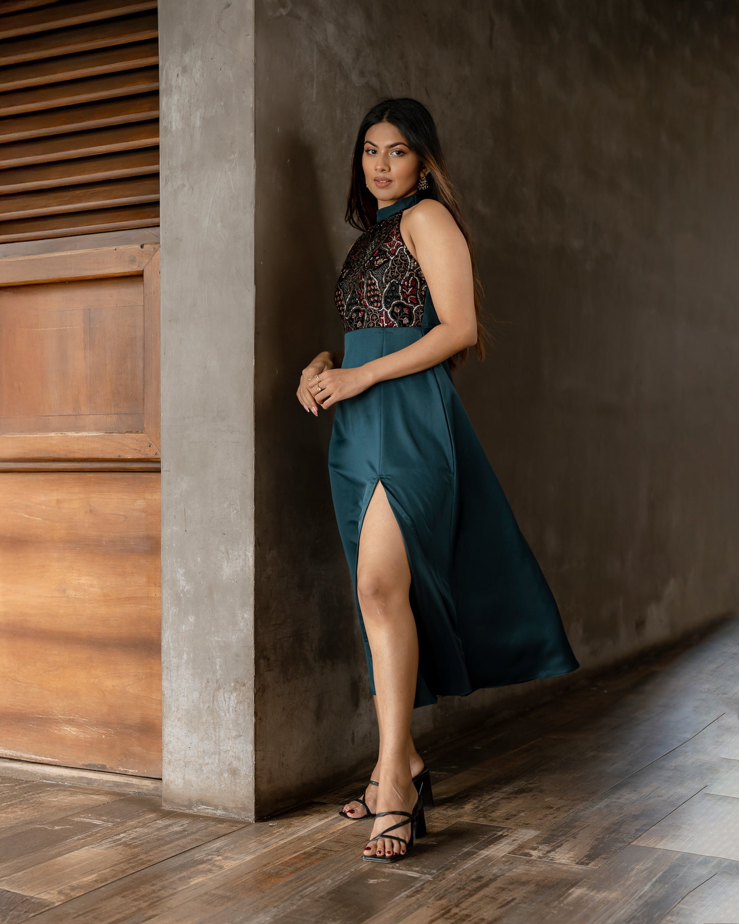 Halter Neck Gold Detail Dress