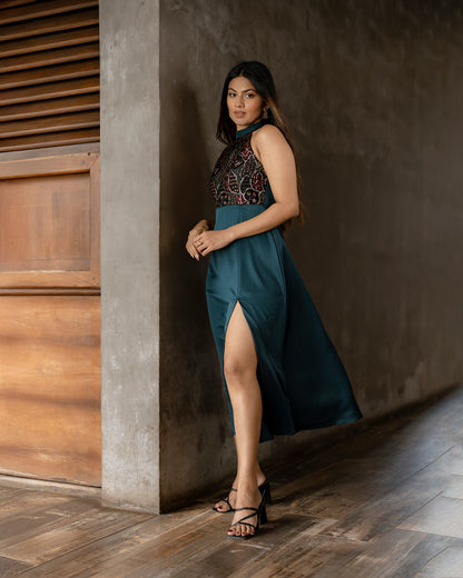 Halter Neck Gold Detail Dress