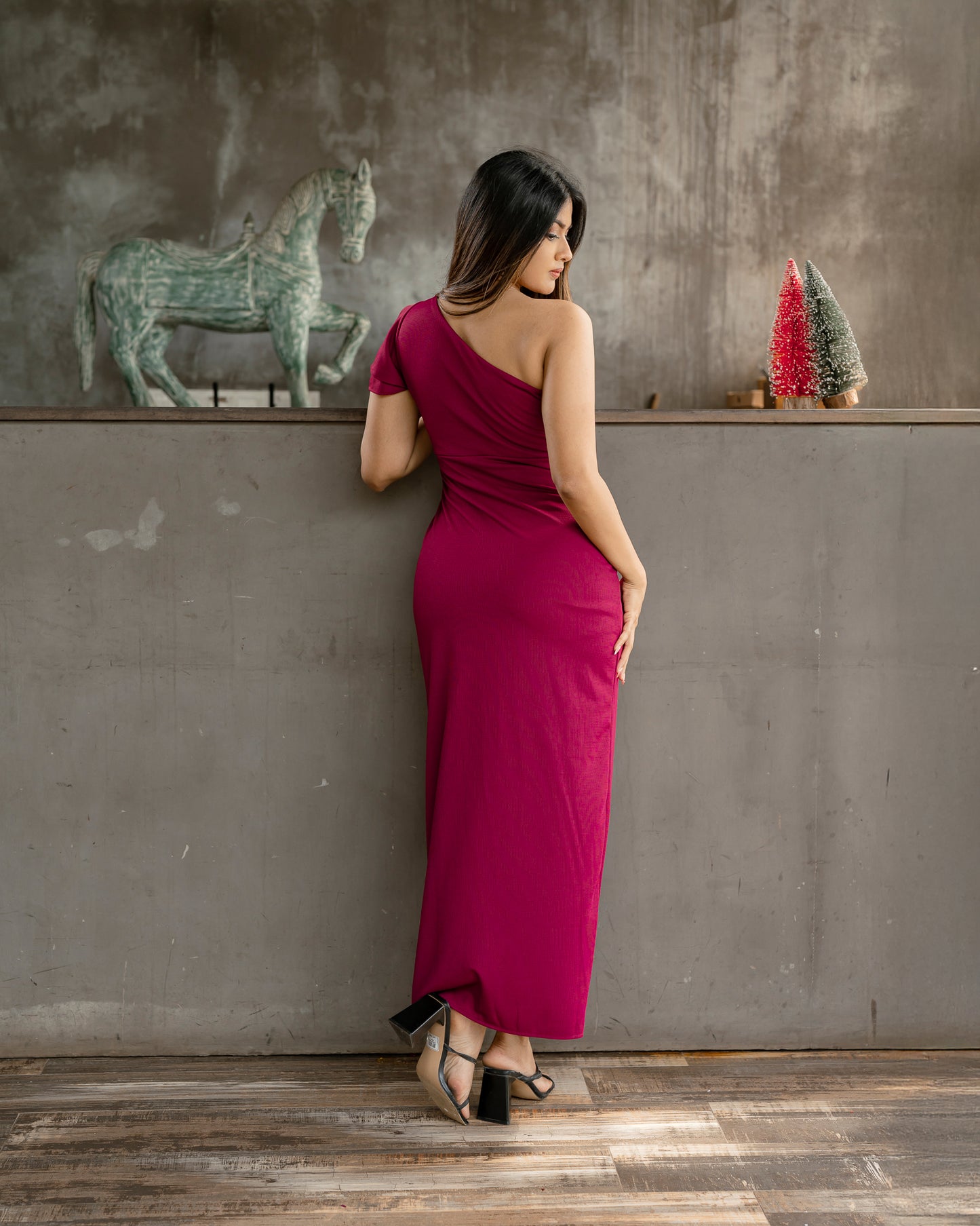 Ruffle Sleeve One Shoulder Long Dress