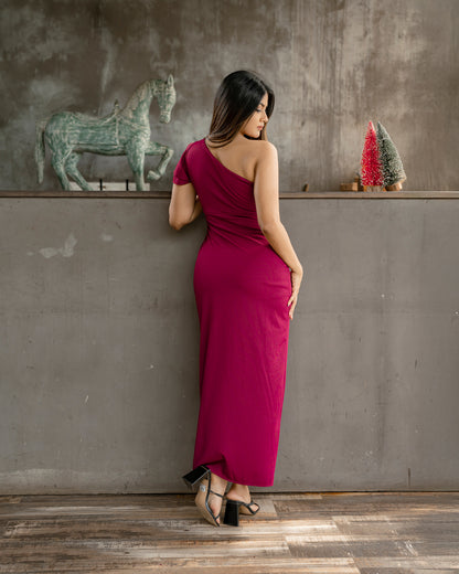 Ruffle Sleeve One Shoulder Long Dress