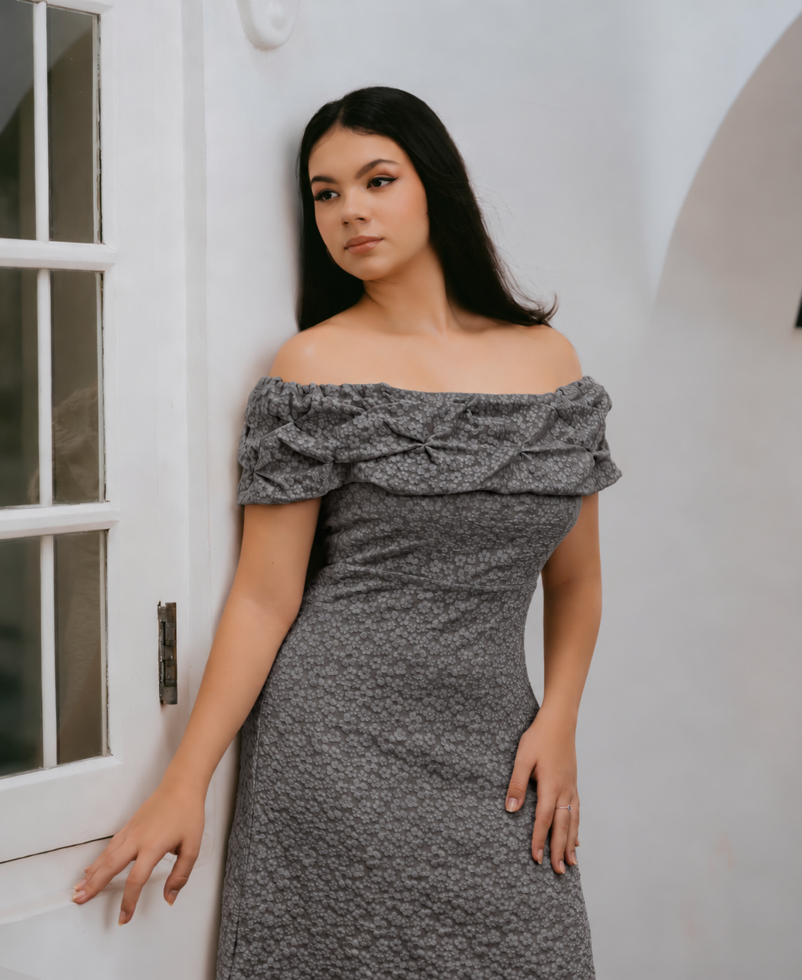 Drop Shoulder Jacquard Midi Dress