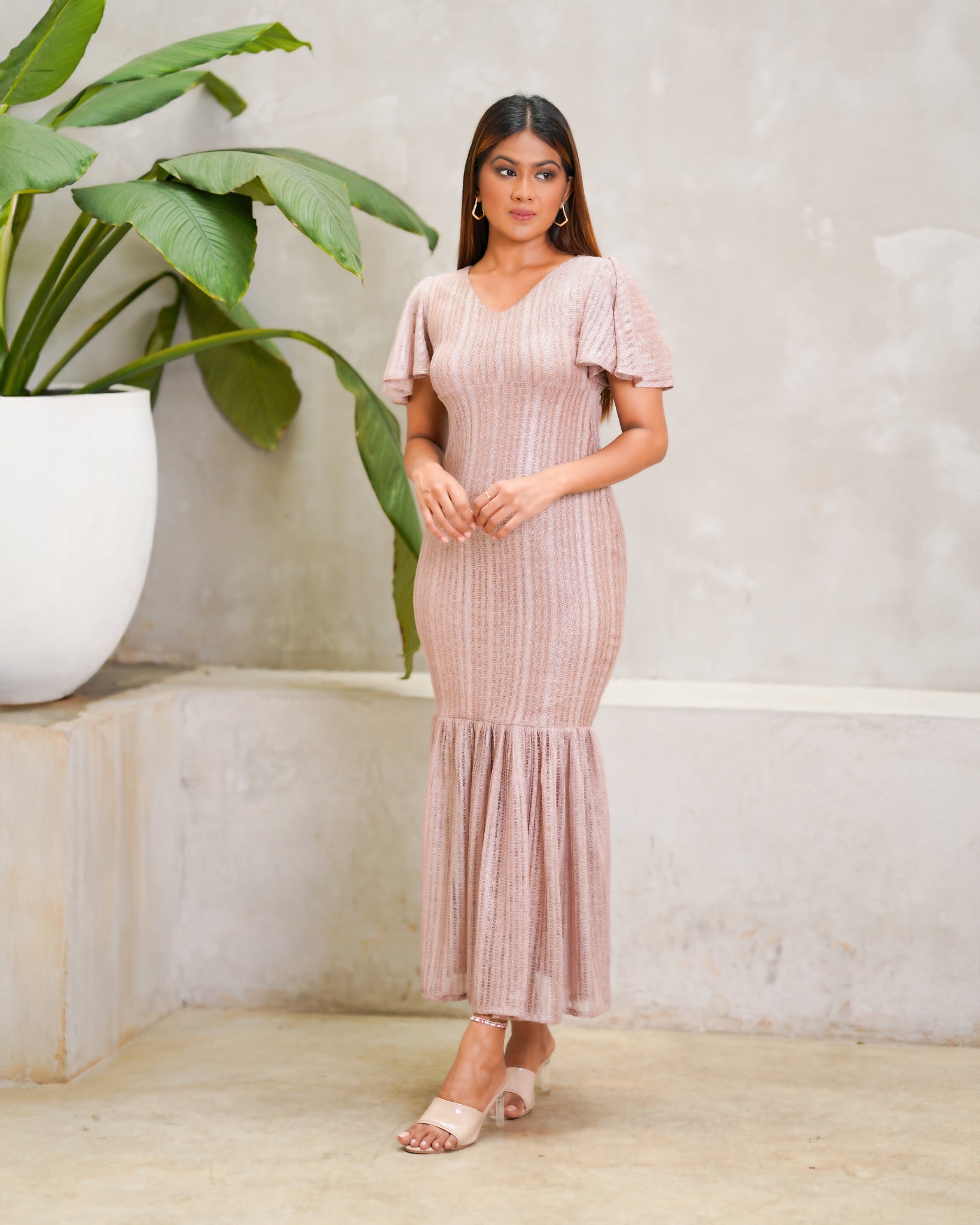 Flare Sleeve Gold Lace Detail Maxi Dress – Yarn & Darn