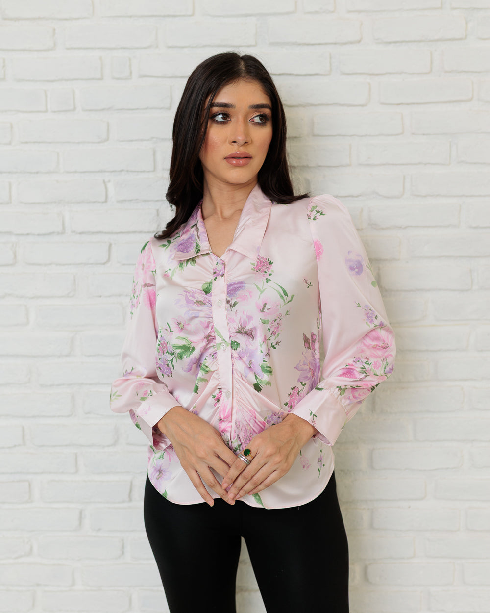 Front Gathered Long Sleeve Top