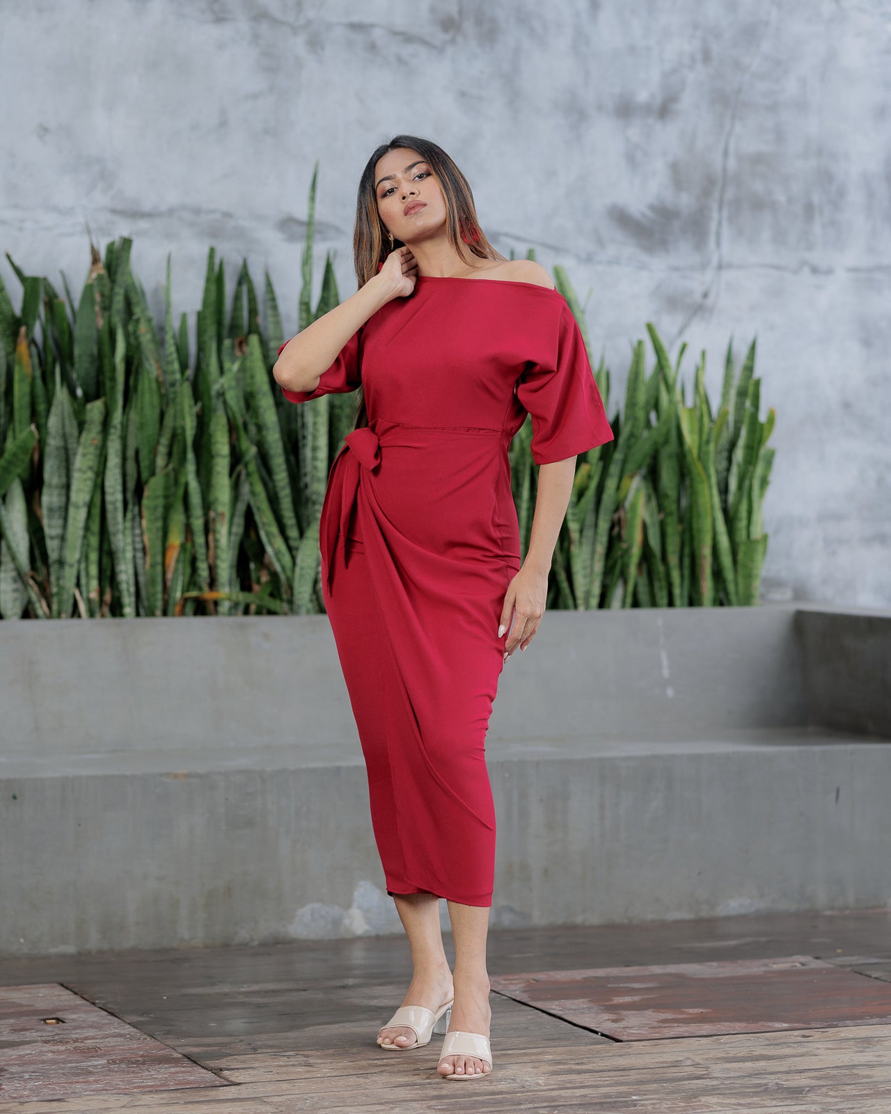 Drop Shoulder Front Knot Dress