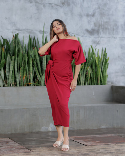 Drop Shoulder Front Knot Dress