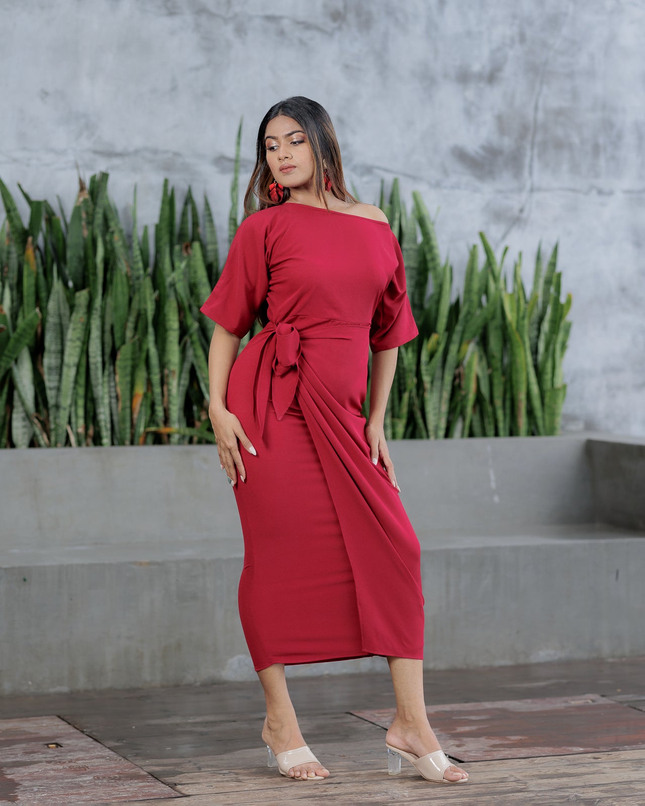 Drop Shoulder Front Knot Dress