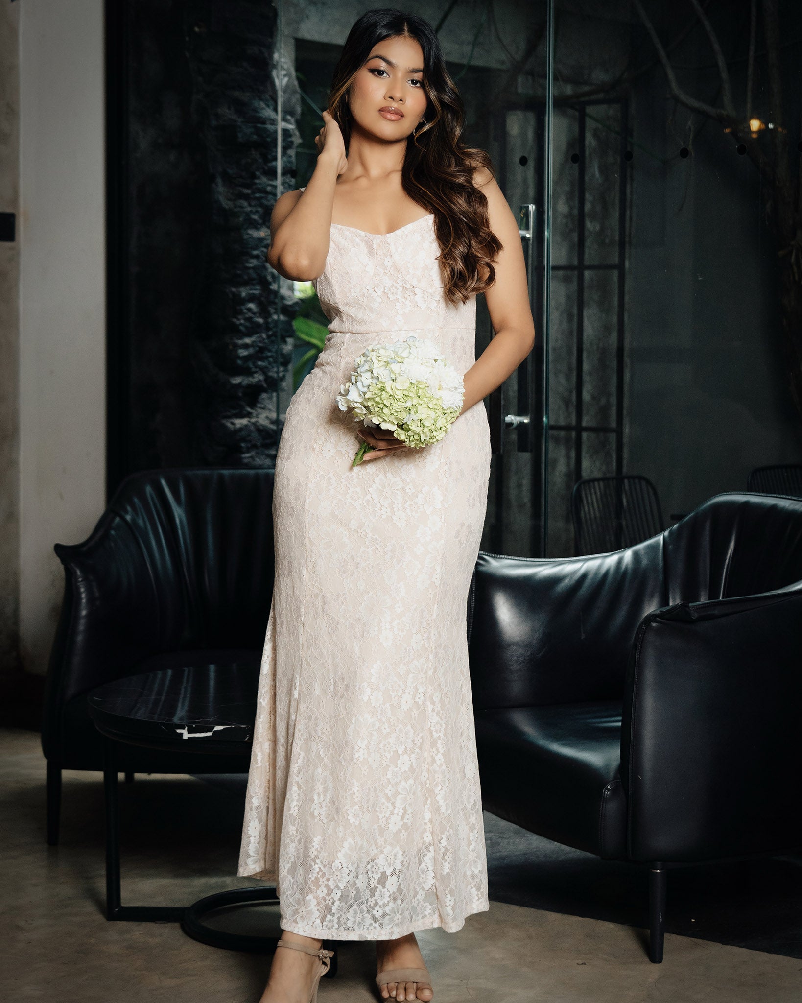 Corset Detail Mesh Long Dress