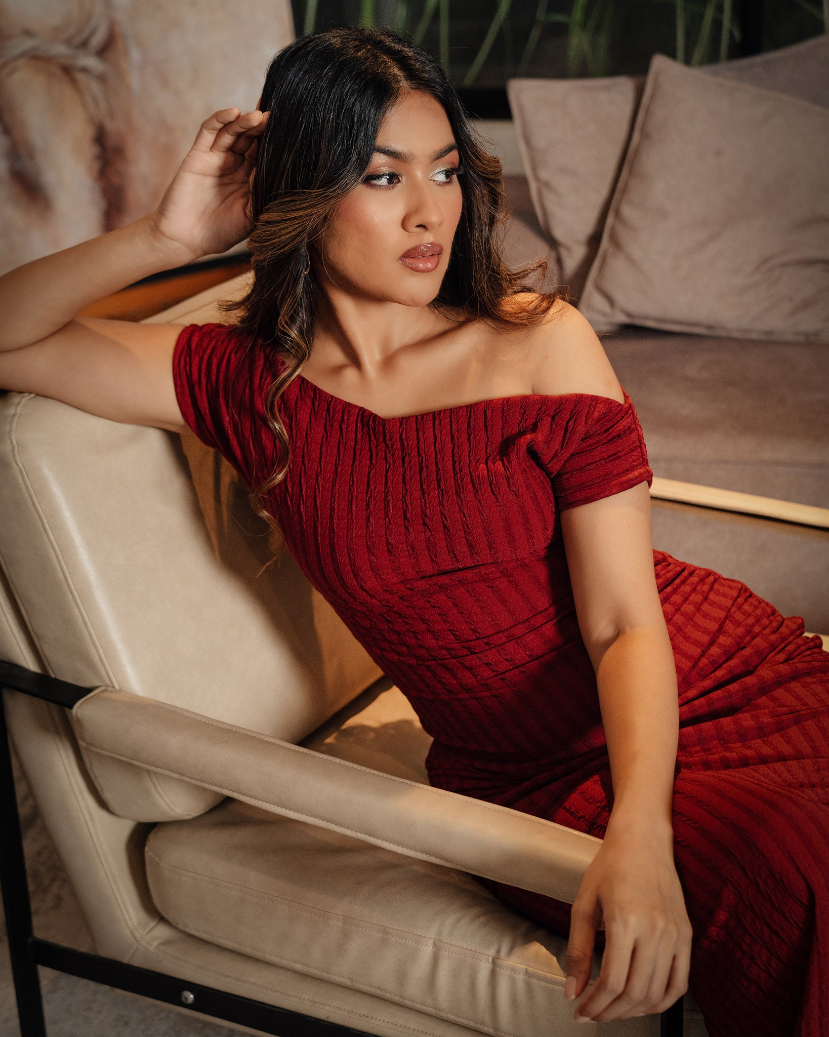 Drop Shoulder Front Slit Dress