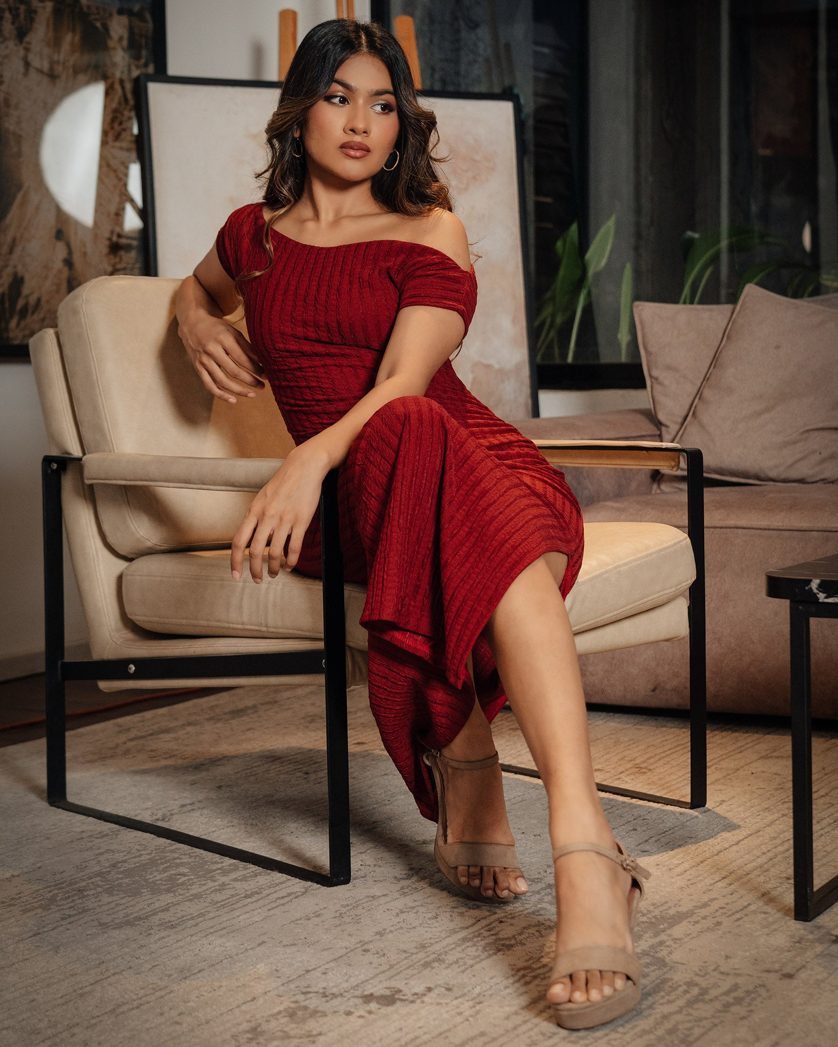 Drop Shoulder Front Slit Dress