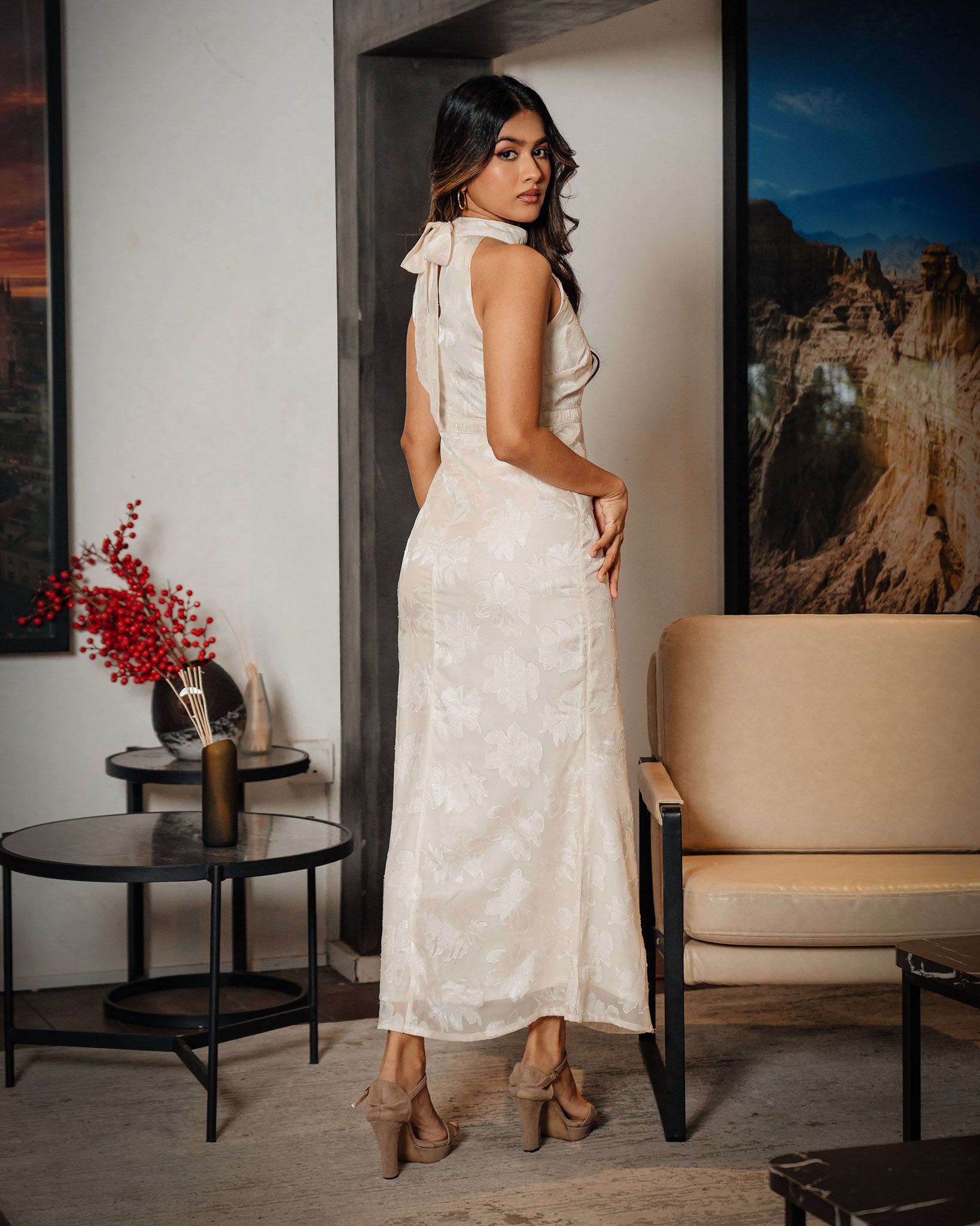 Halter Neck Back Tie up Dress
