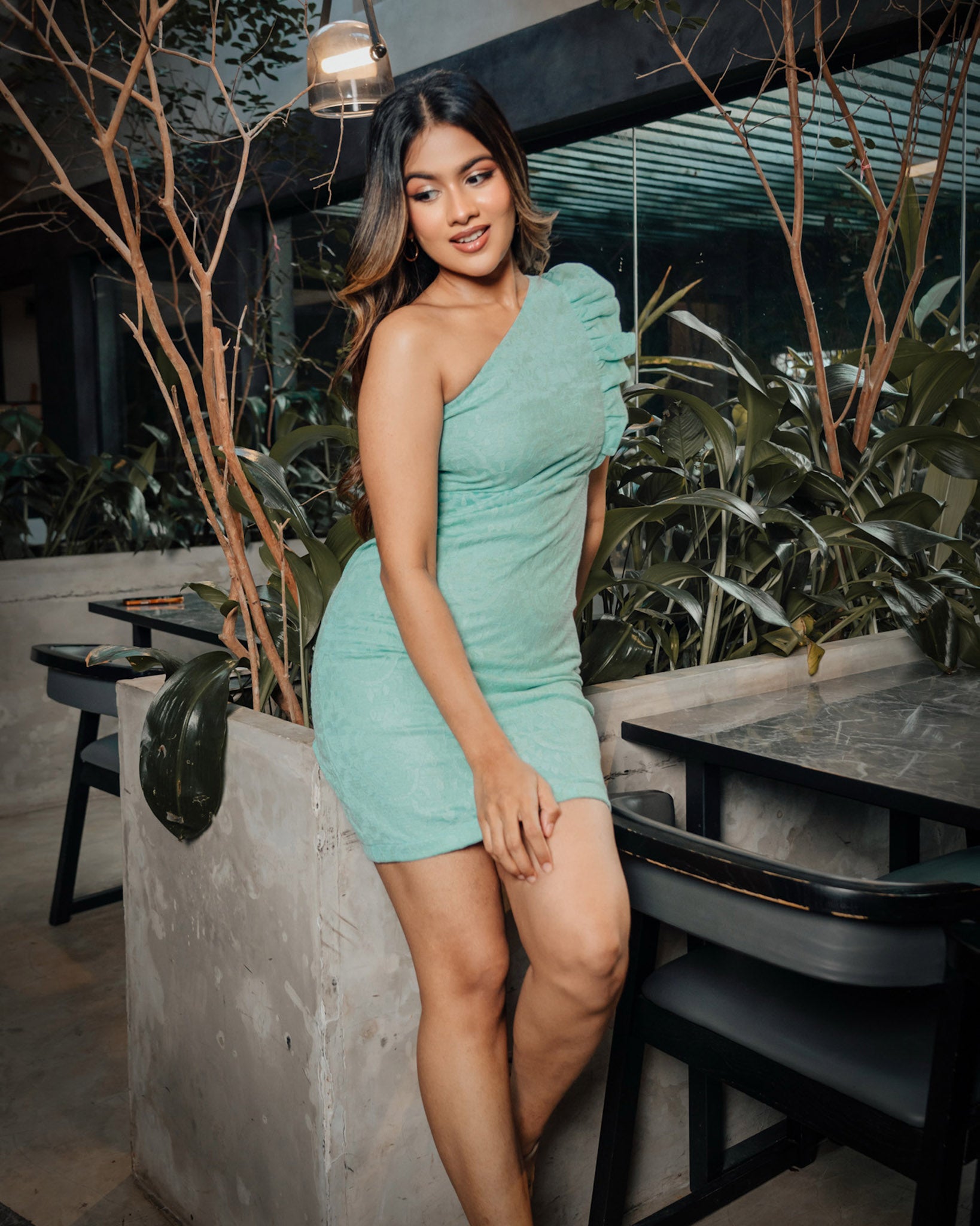One Shoulder Mesh Dress