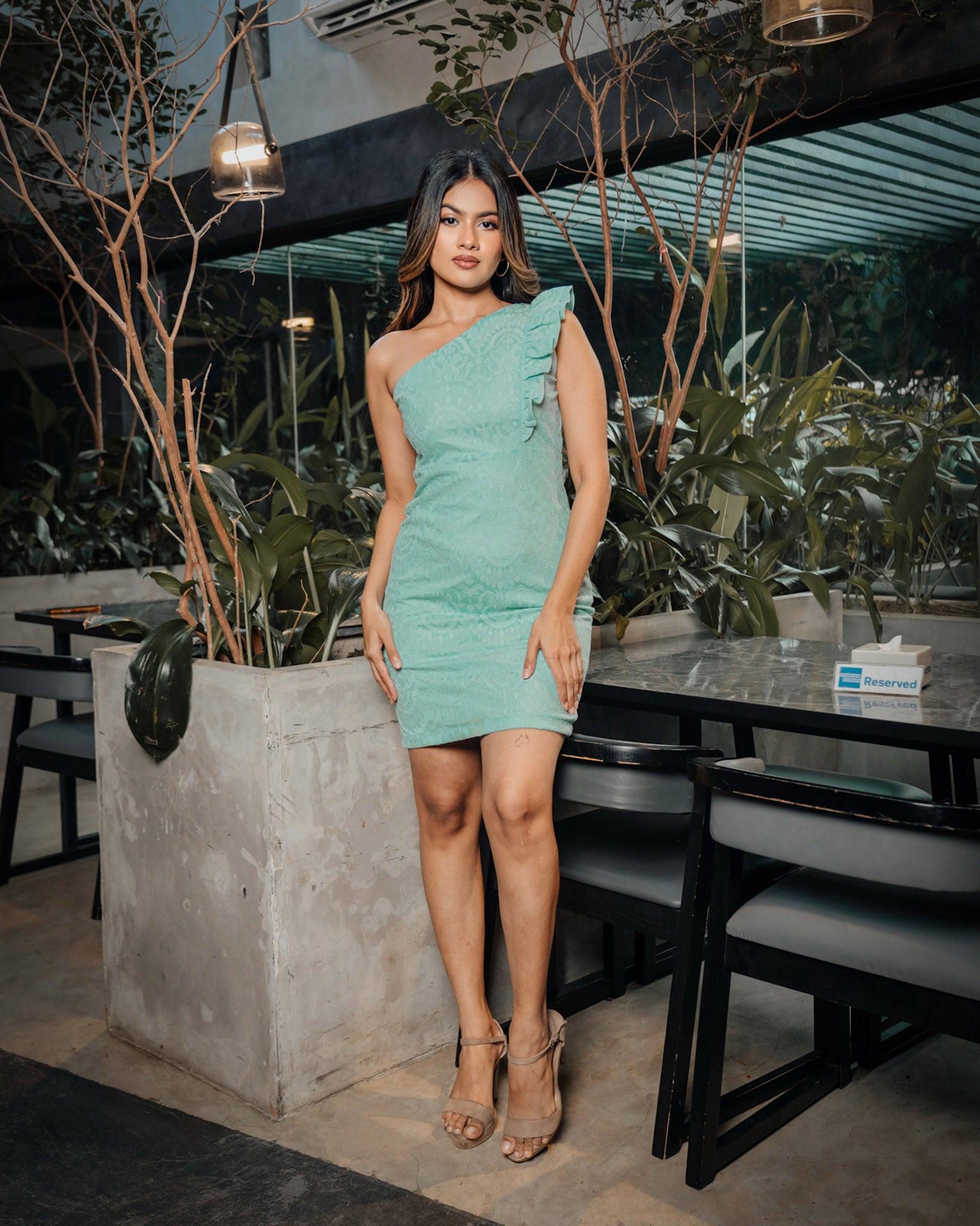 One Shoulder Mesh Dress