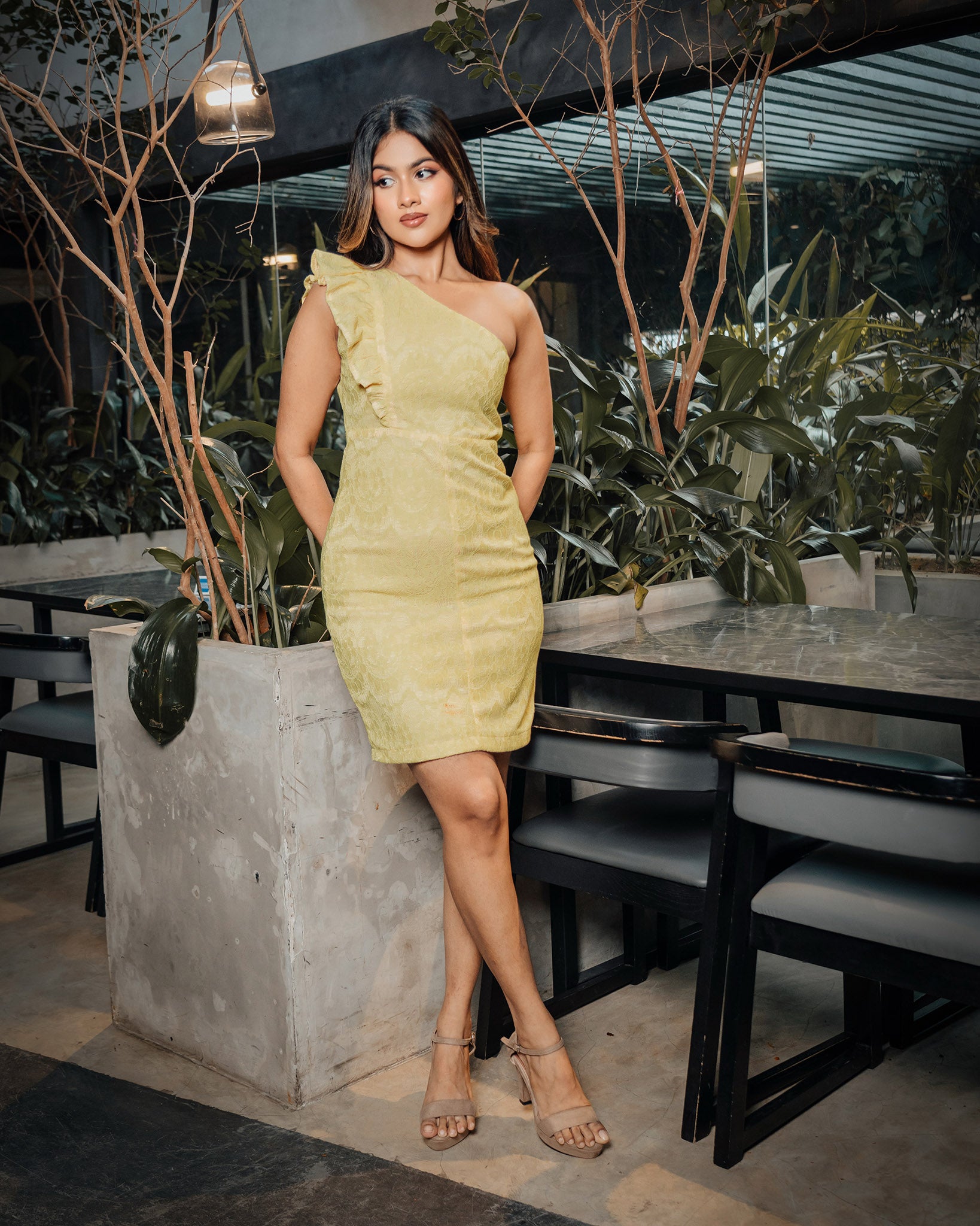 One Shoulder Mesh Dress