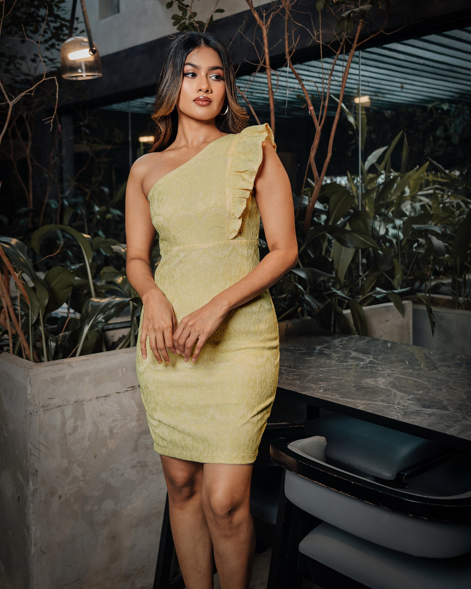 One Shoulder Mesh Dress