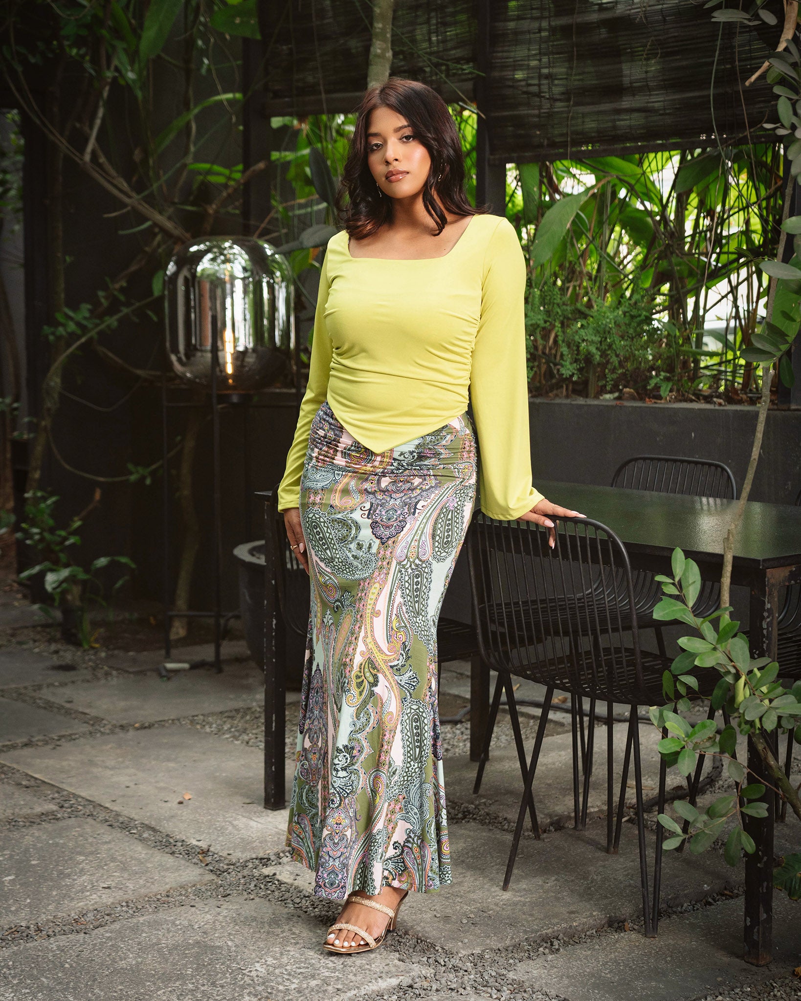 Long Gathered Mesh Skirt
