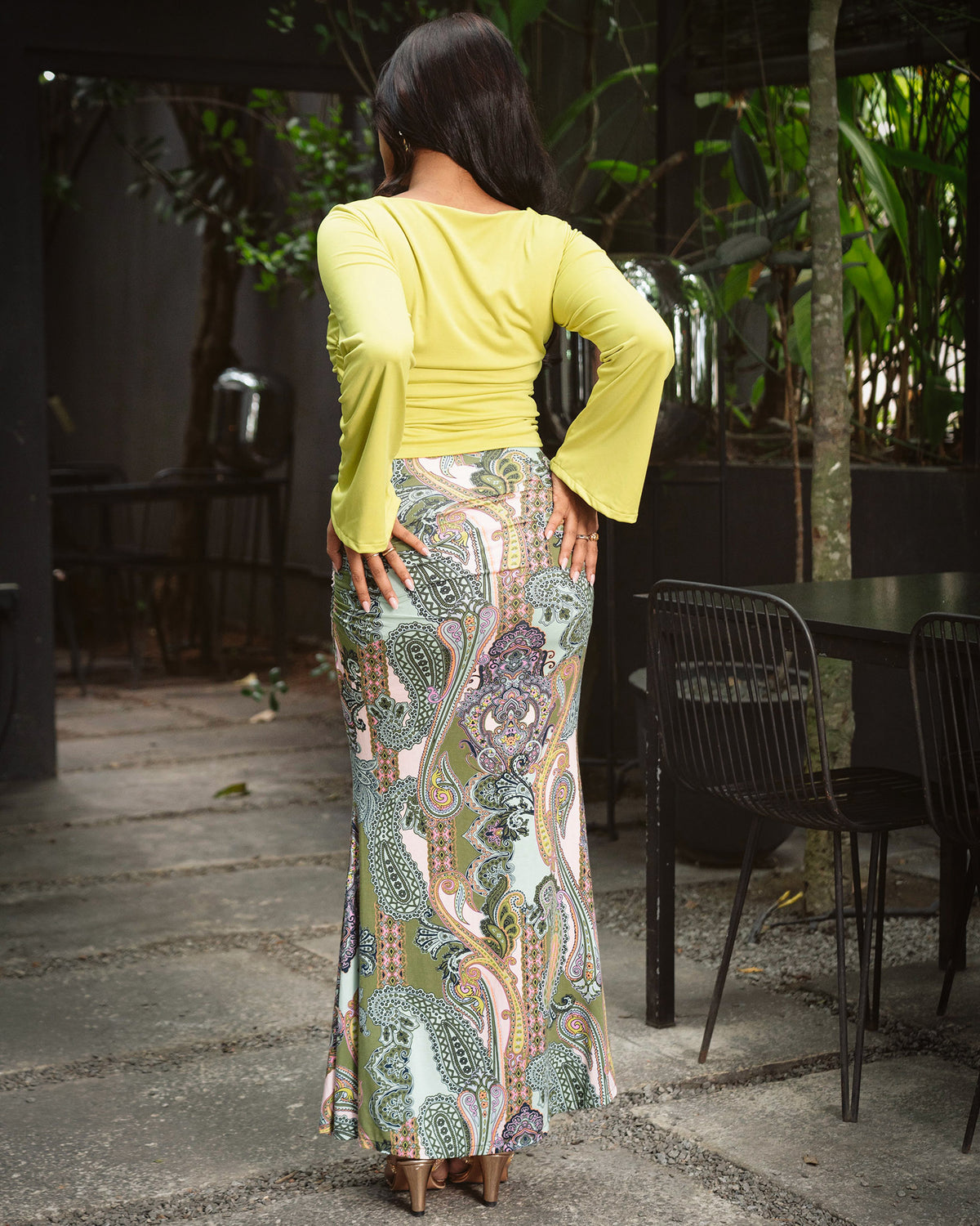 Long Gathered Mesh Skirt