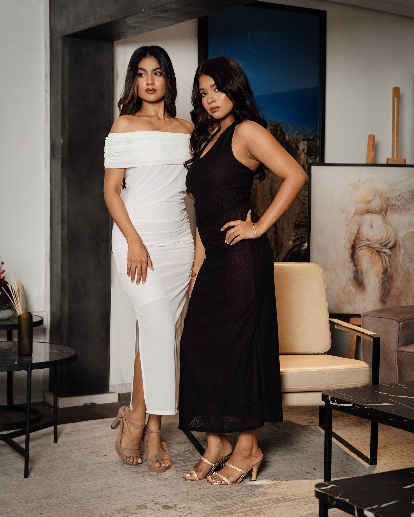 Mesh Drop Shoulder Gathering Dress